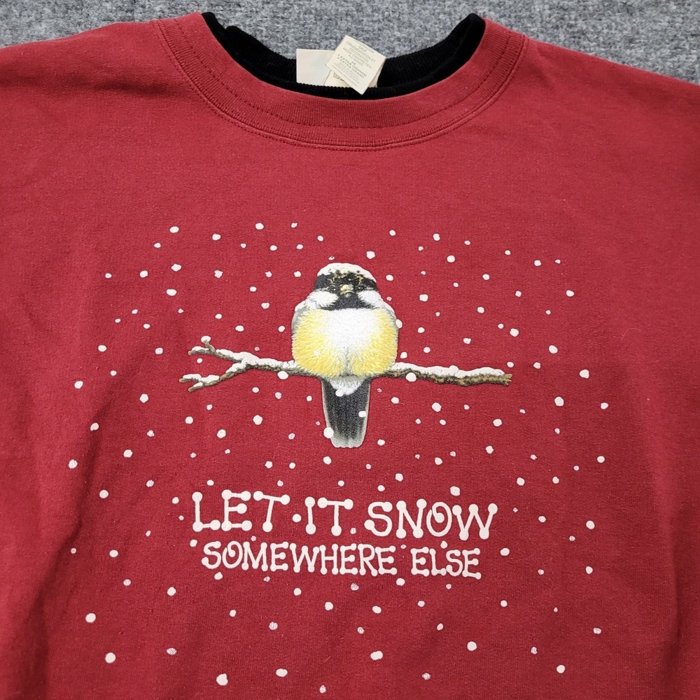 Morning Sun Sweatshirt Womens Size 2X Red Graphic Bird Let It Snow Winter Fleece